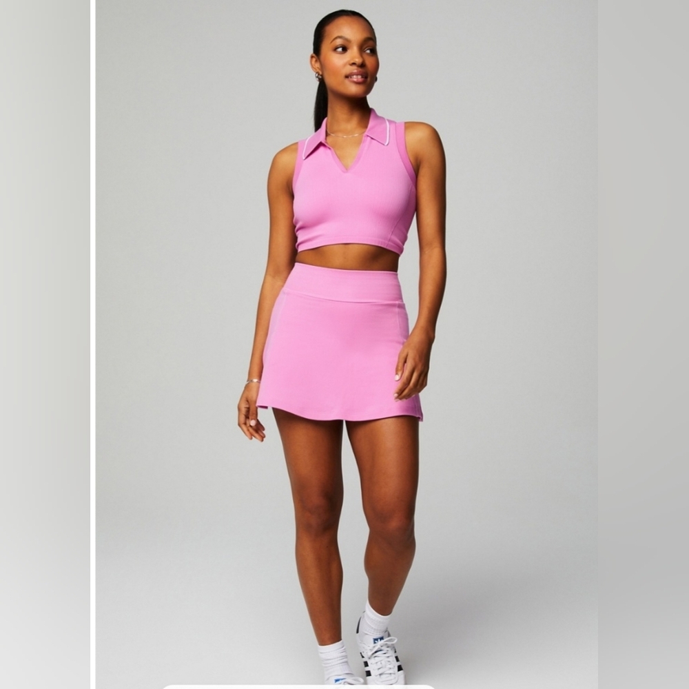 Fabletics Pink Ribbed Seamless Cropped Tank - Picture 3 of 6